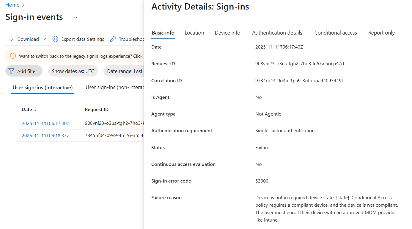 Track Sign in Error code 53000 in Microsoft Entra